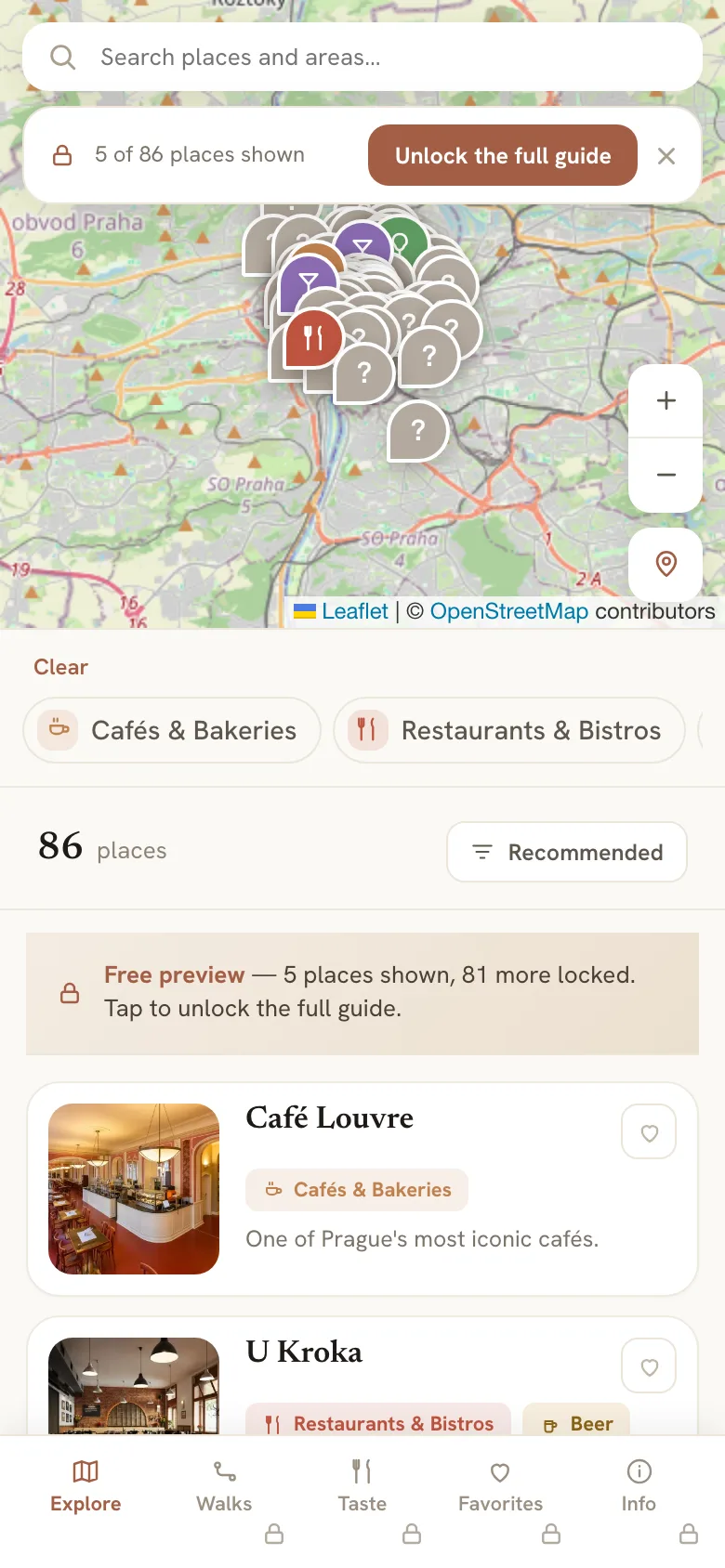 The Prague guide interactive map with local spots